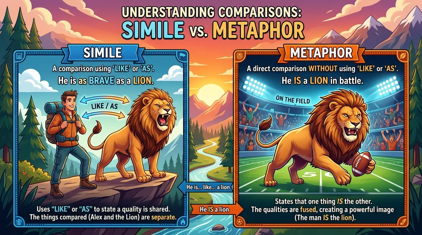 difference between simile and metaphor
